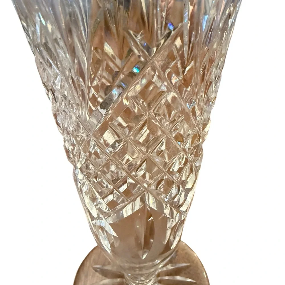 Pair of Waterford Crystal Bud Vases – 7” Flared Trumpet Cut Glass